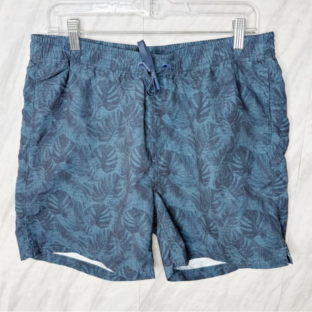 Blue Swim Trunks with Drawstring Waist and Mid-Length Fit